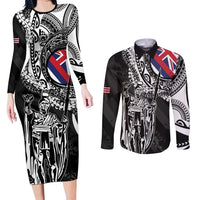 Hawaii King Flag Couples Matching Long Sleeve Bodycon Dress and Long Sleeve Button Shirt Hawaiian Maile Lei - Polynesian Pride