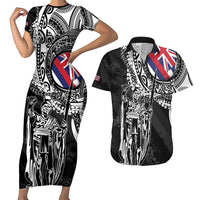 Hawaii King Flag Couples Matching Short Sleeve Bodycon Dress and Hawaiian Shirt Hawaiian Maile Lei - Polynesian Pride