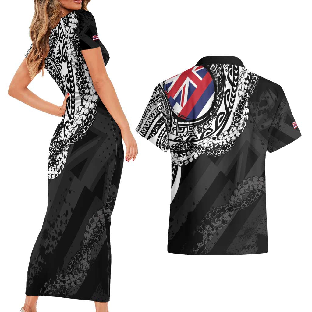 Hawaii King Flag Couples Matching Short Sleeve Bodycon Dress and Hawaiian Shirt Hawaiian Maile Lei - Polynesian Pride