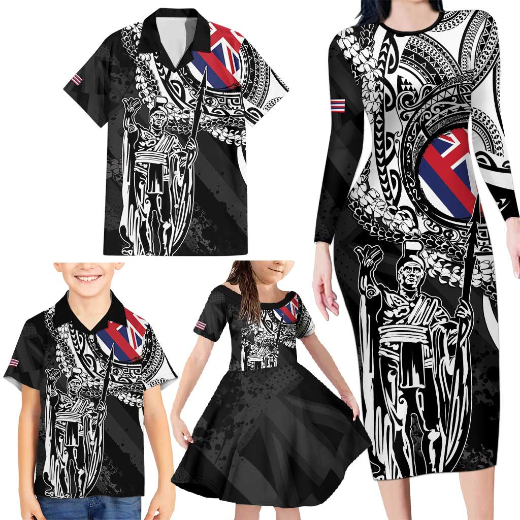 Hawaii King Flag Family Matching Long Sleeve Bodycon Dress and Hawaiian Shirt Hawaiian Maile Lei - Polynesian Pride