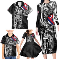 Hawaii King Flag Family Matching Long Sleeve Bodycon Dress and Hawaiian Shirt Hawaiian Maile Lei - Polynesian Pride