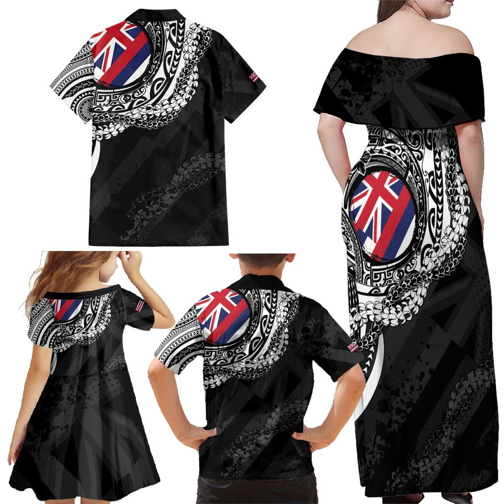 Hawaii King Flag Family Matching Off Shoulder Maxi Dress and Hawaiian Shirt Hawaiian Maile Lei - Polynesian Pride