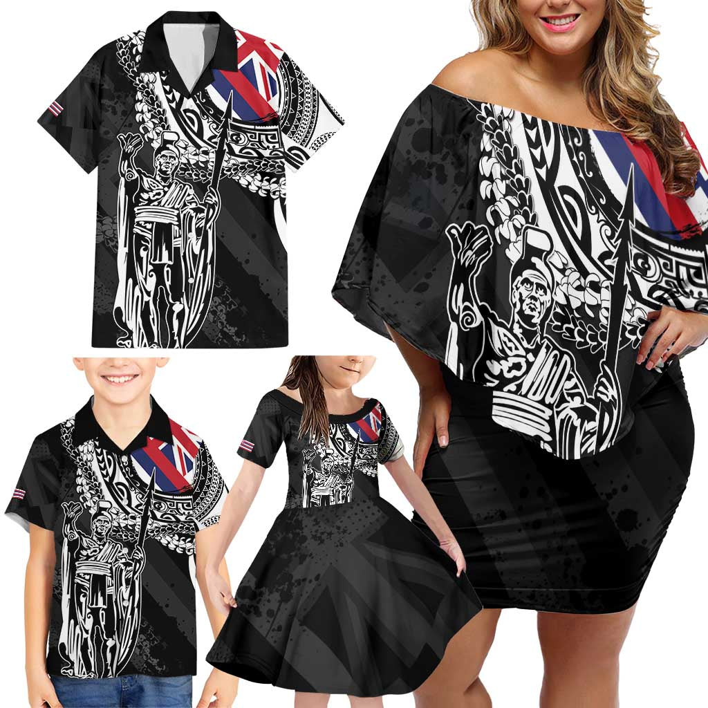 Hawaii King Flag Family Matching Off Shoulder Short Dress and Hawaiian Shirt Hawaiian Maile Lei - Polynesian Pride