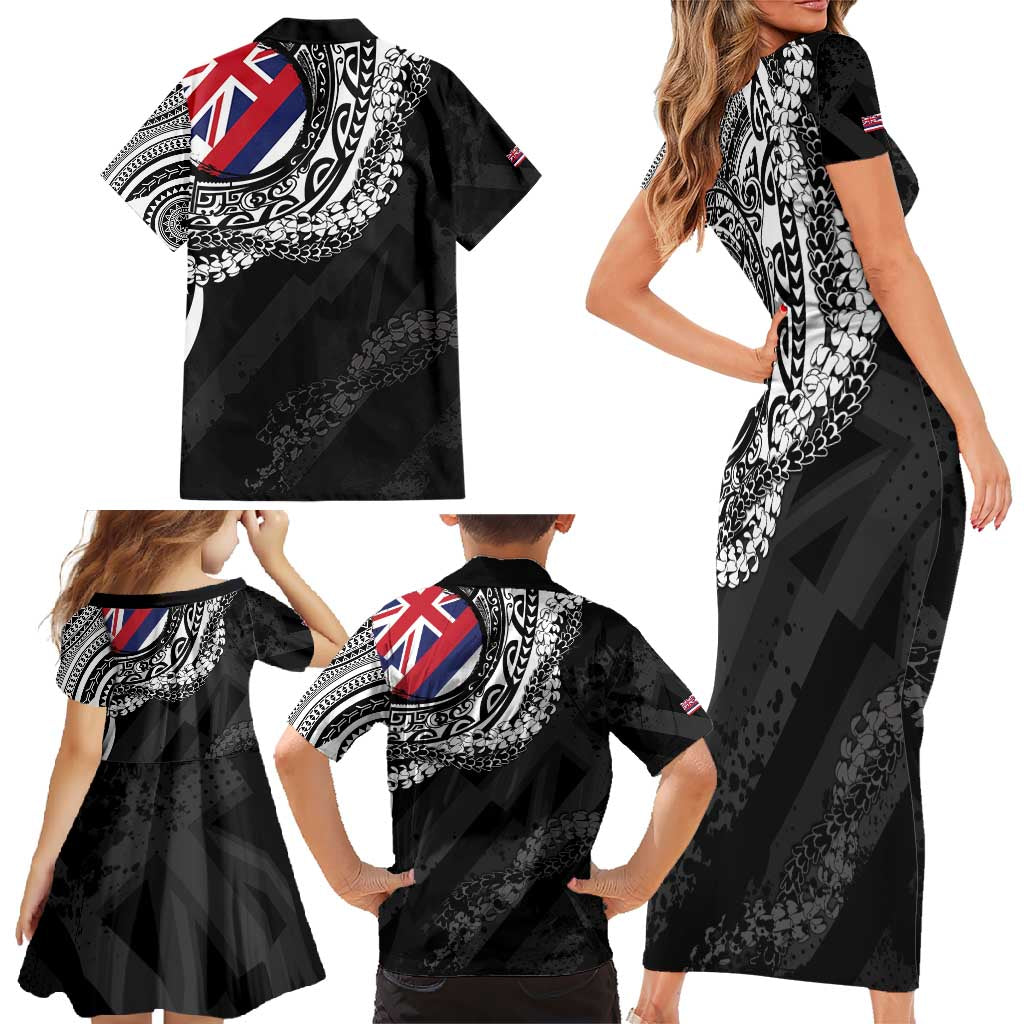 Hawaii King Flag Family Matching Short Sleeve Bodycon Dress and Hawaiian Shirt Hawaiian Maile Lei - Polynesian Pride
