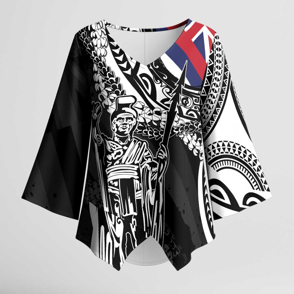 Hawaii King Flag Kimono Sleeve Blouse Hawaiian Maile Lei - Polynesian Pride
