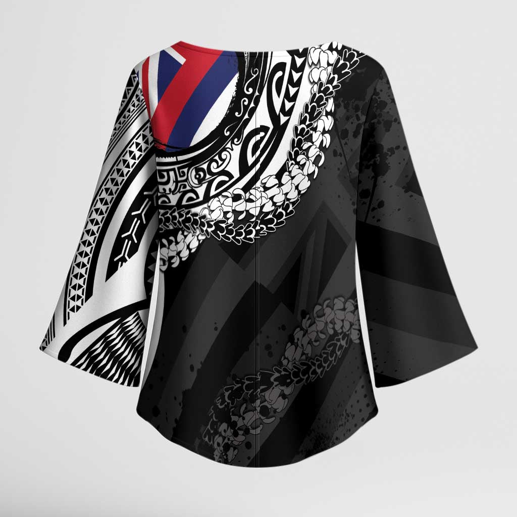 Hawaii King Flag Kimono Sleeve Blouse Hawaiian Maile Lei - Polynesian Pride