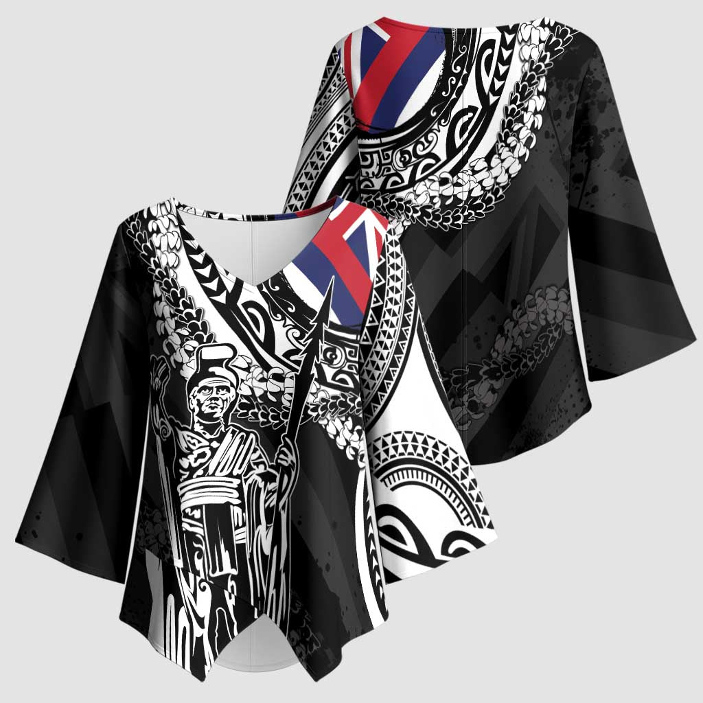 Hawaii King Flag Kimono Sleeve Blouse Hawaiian Maile Lei - Polynesian Pride