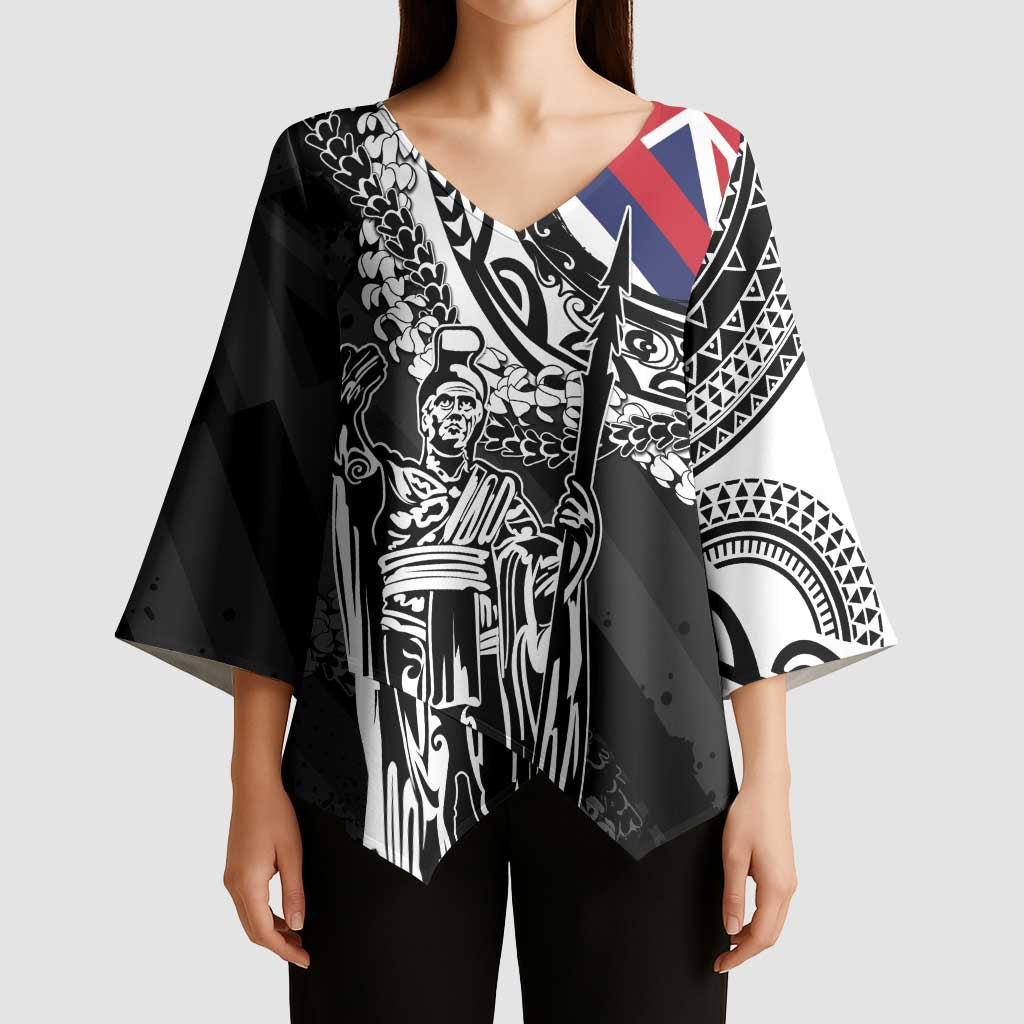 Hawaii King Flag Kimono Sleeve Blouse Hawaiian Maile Lei - Polynesian Pride