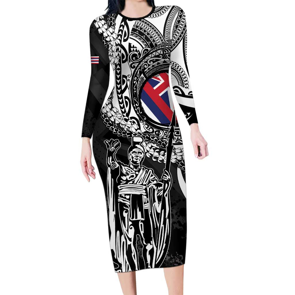 Hawaii King Flag Long Sleeve Bodycon Dress Hawaiian Maile Lei