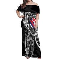 Hawaii King Flag Off Shoulder Maxi Dress Hawaiian Maile Lei - Polynesian Pride
