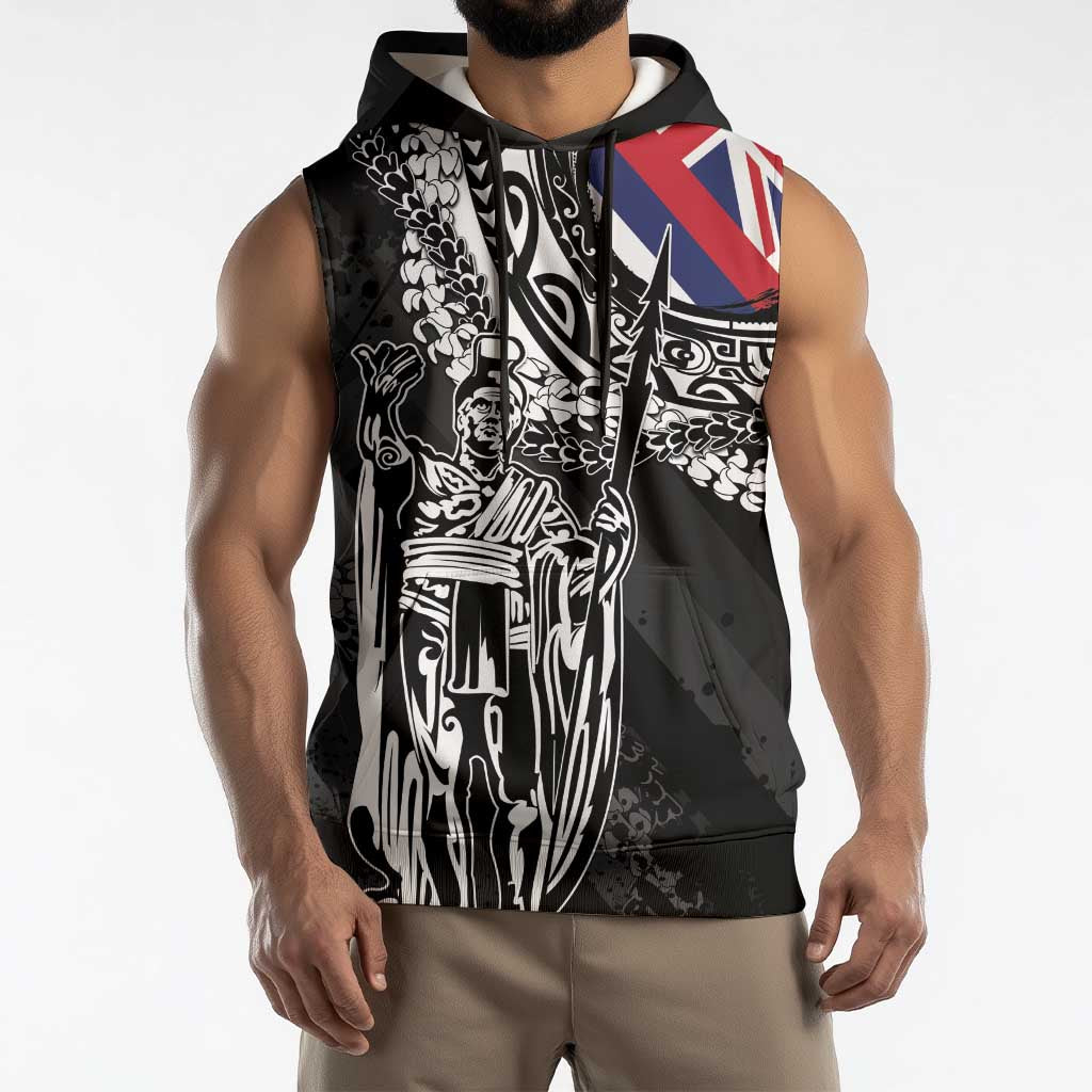 Hawaii King Flag Sleeveless Hoodie Hawaiian Maile Lei - Polynesian Pride