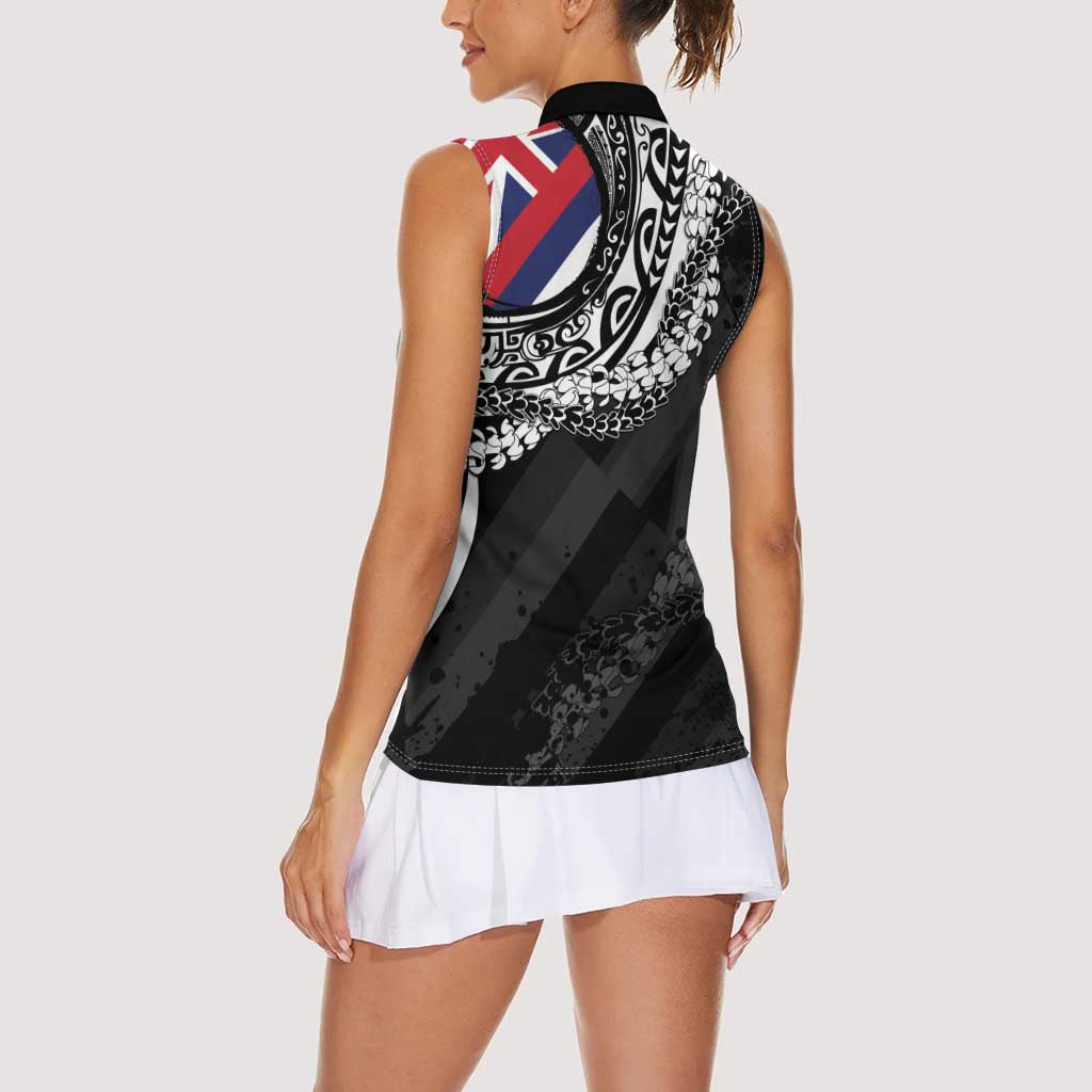 Hawaii King Flag Women Sleeveless Polo Shirt Hawaiian Maile Lei - Polynesian Pride