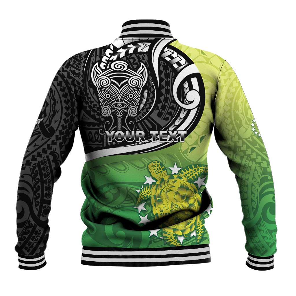 Custom New Zealand Cook Islands Baseball Jacket Maori Tiki With Circle Stars Turtle - Polynesian Pride