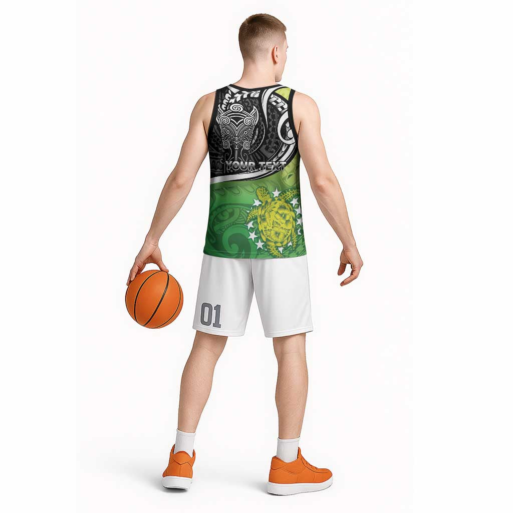 Custom New Zealand Cook Islands Basketball Jersey Maori Tiki With Circle Stars Turtle - Polynesian Pride