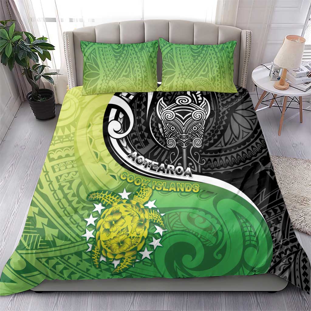 New Zealand Cook Islands Bedding Set Maori Tiki With Circle Stars Turtle - Polynesian Pride