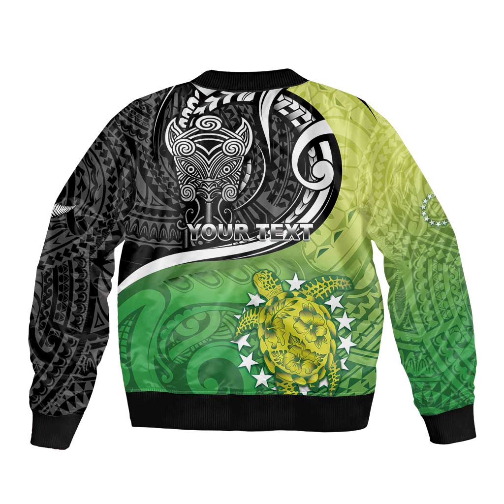 Custom New Zealand Cook Islands Bomber Jacket Maori Tiki With Circle Stars Turtle - Polynesian Pride