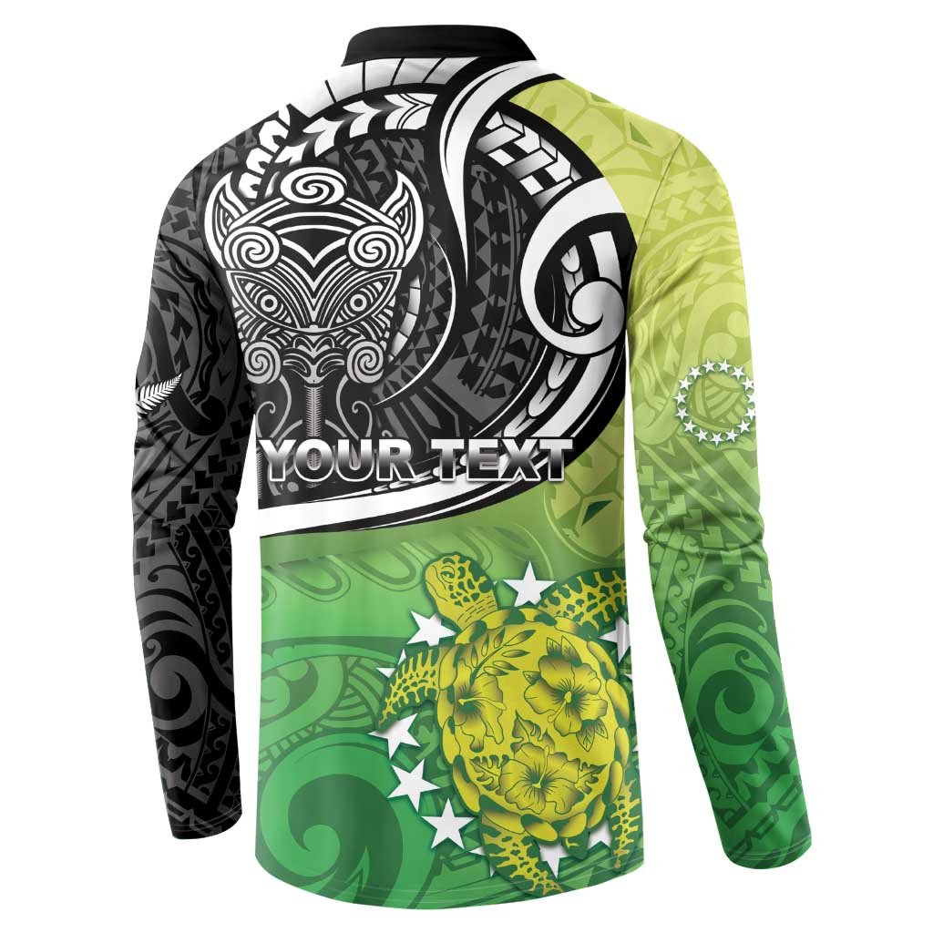 Custom New Zealand Cook Islands Button Sweatshirt Maori Tiki With Circle Stars Turtle - Polynesian Pride