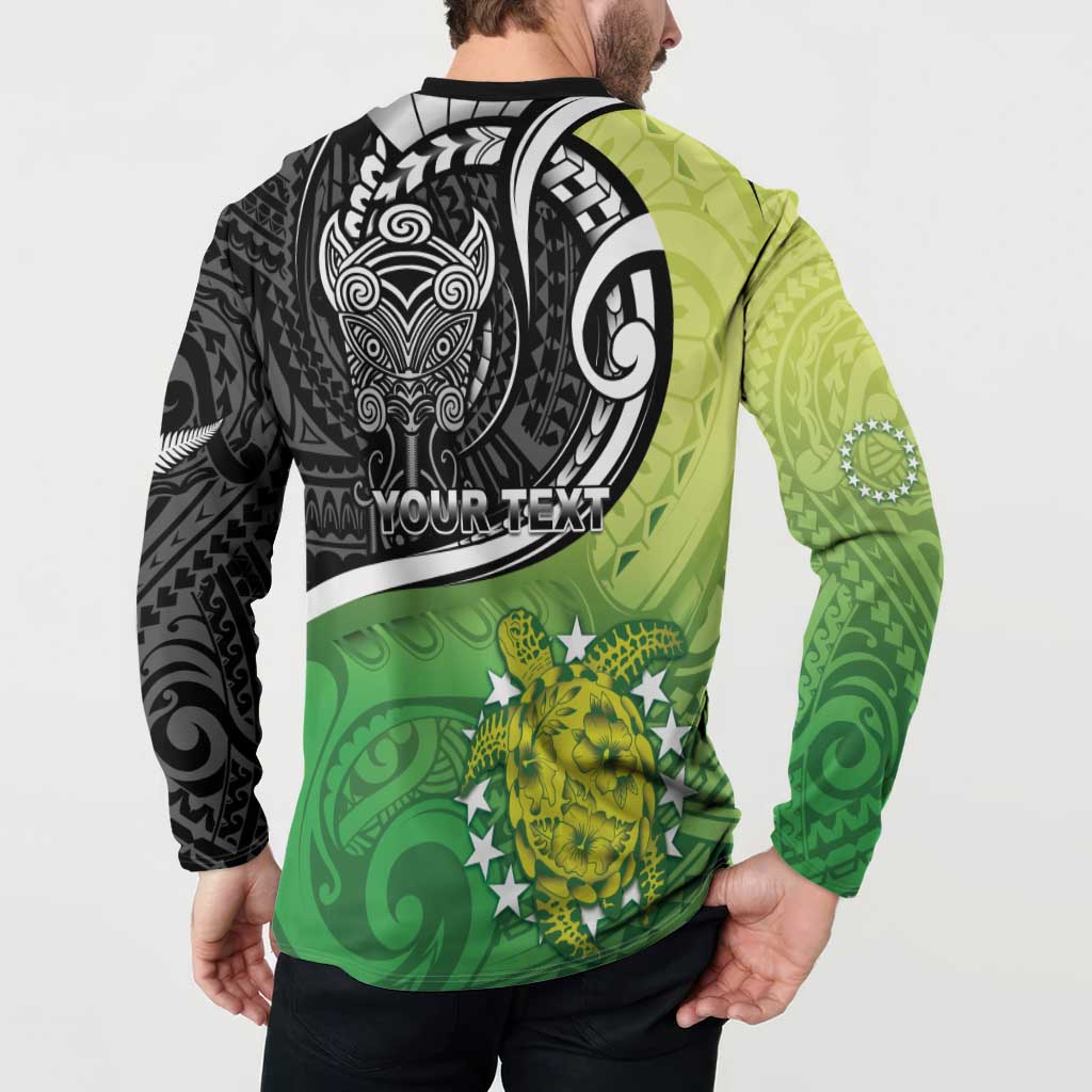 Custom New Zealand Cook Islands Button Sweatshirt Maori Tiki With Circle Stars Turtle - Polynesian Pride