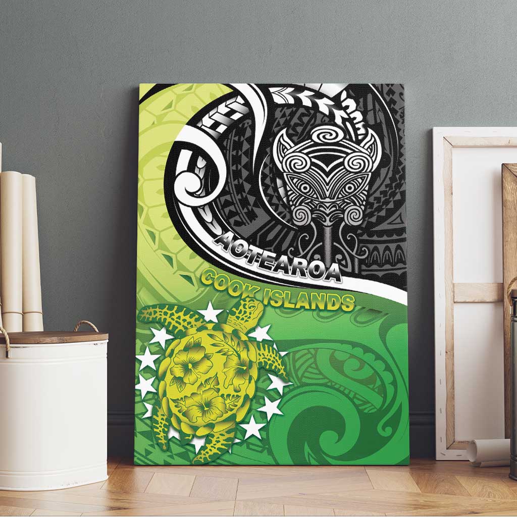 New Zealand Cook Islands Canvas Wall Art Maori Tiki With Circle Stars Turtle - Polynesian Pride