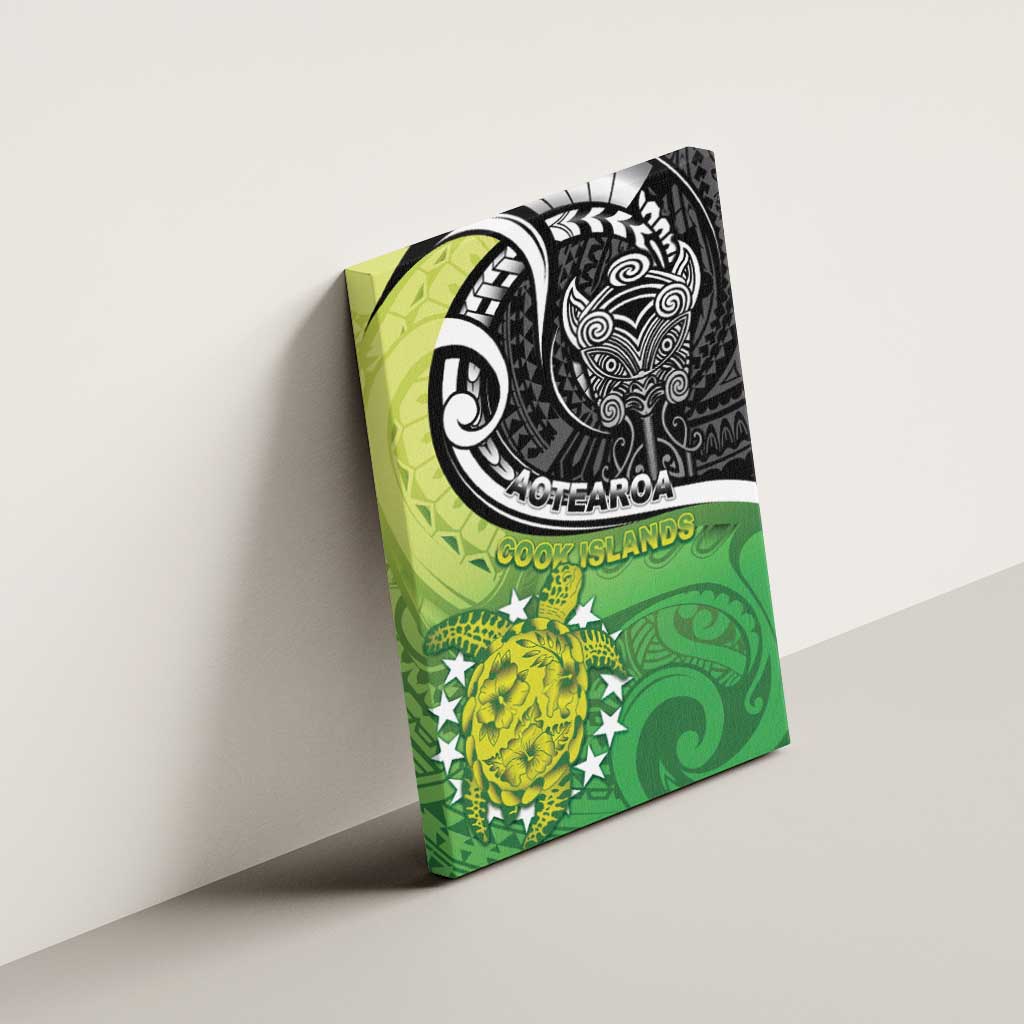 New Zealand Cook Islands Canvas Wall Art Maori Tiki With Circle Stars Turtle - Polynesian Pride