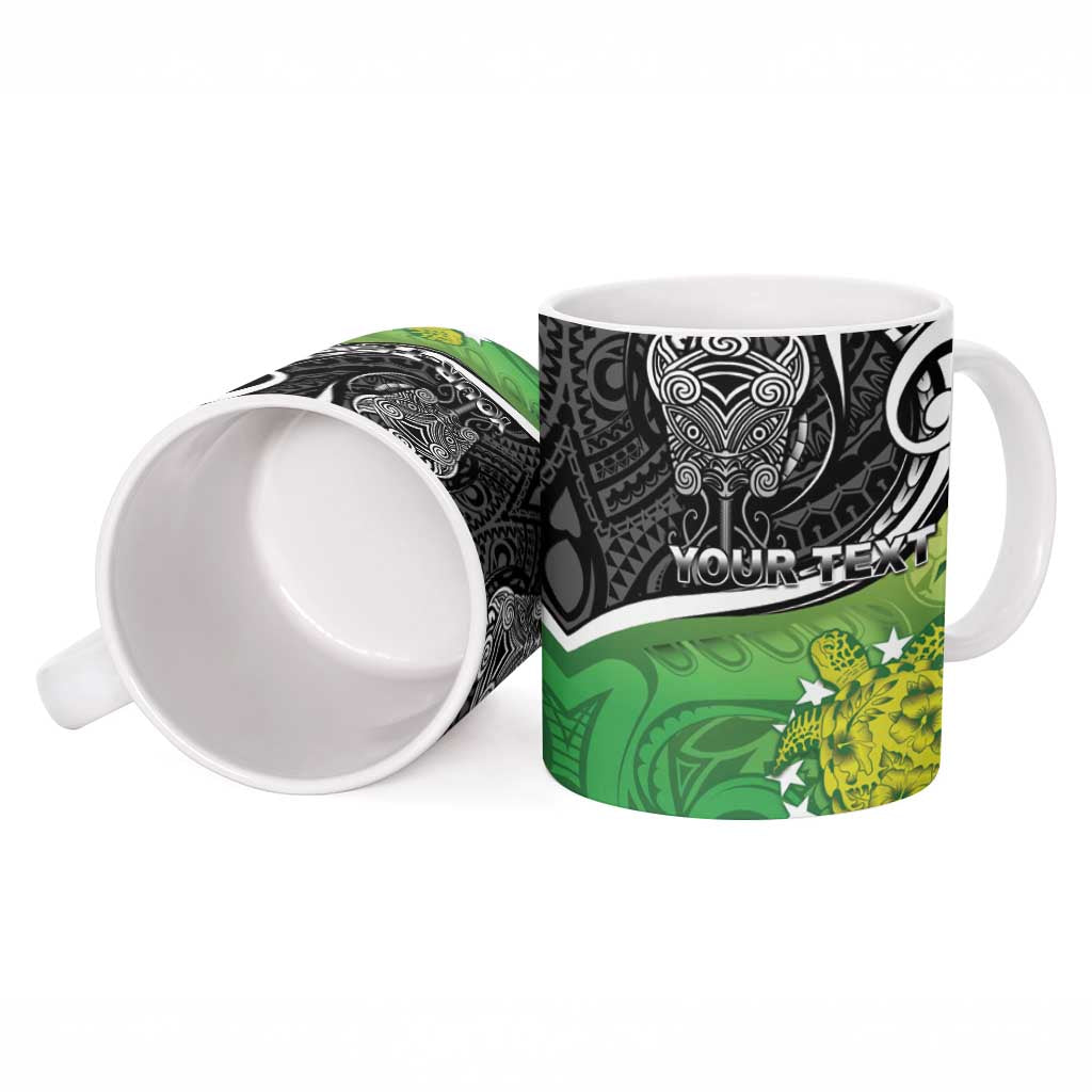 Custom New Zealand Cook Islands Ceramic Mug Maori Tiki With Circle Stars Turtle - Polynesian Pride
