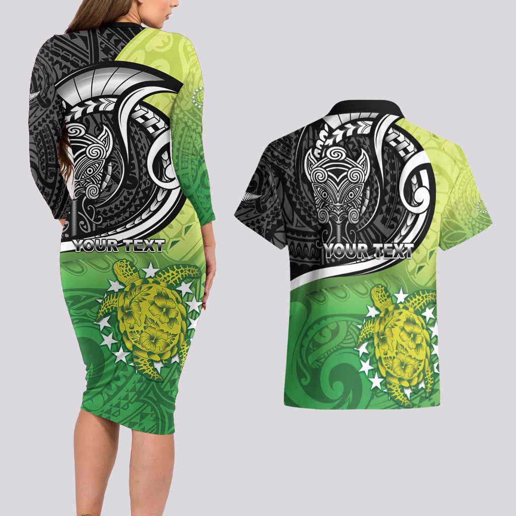 Custom New Zealand Cook Islands Couples Matching Long Sleeve Bodycon Dress and Hawaiian Shirt Maori Tiki With Circle Stars Turtle - Polynesian Pride