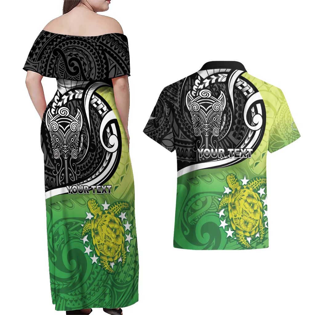 Custom New Zealand Cook Islands Couples Matching Off Shoulder Maxi Dress and Hawaiian Shirt Maori Tiki With Circle Stars Turtle - Polynesian Pride