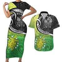 Custom New Zealand Cook Islands Couples Matching Short Sleeve Bodycon Dress and Hawaiian Shirt Maori Tiki With Circle Stars Turtle - Polynesian Pride