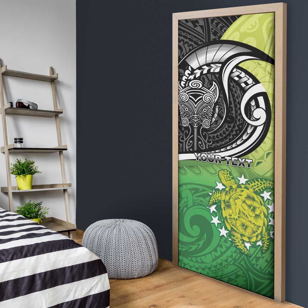 Custom New Zealand Cook Islands Door Cover Maori Tiki With Circle Stars Turtle - Polynesian Pride