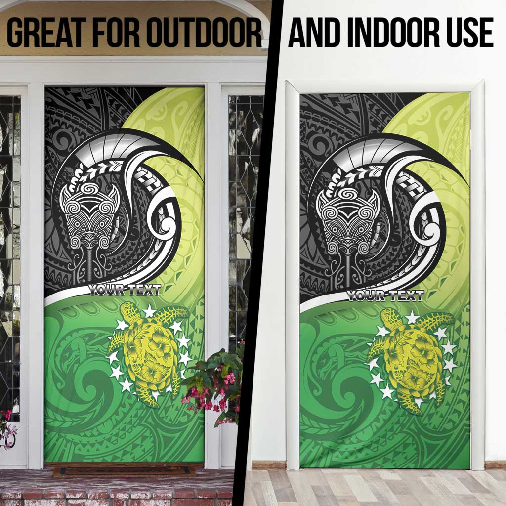 Custom New Zealand Cook Islands Door Cover Maori Tiki With Circle Stars Turtle - Polynesian Pride