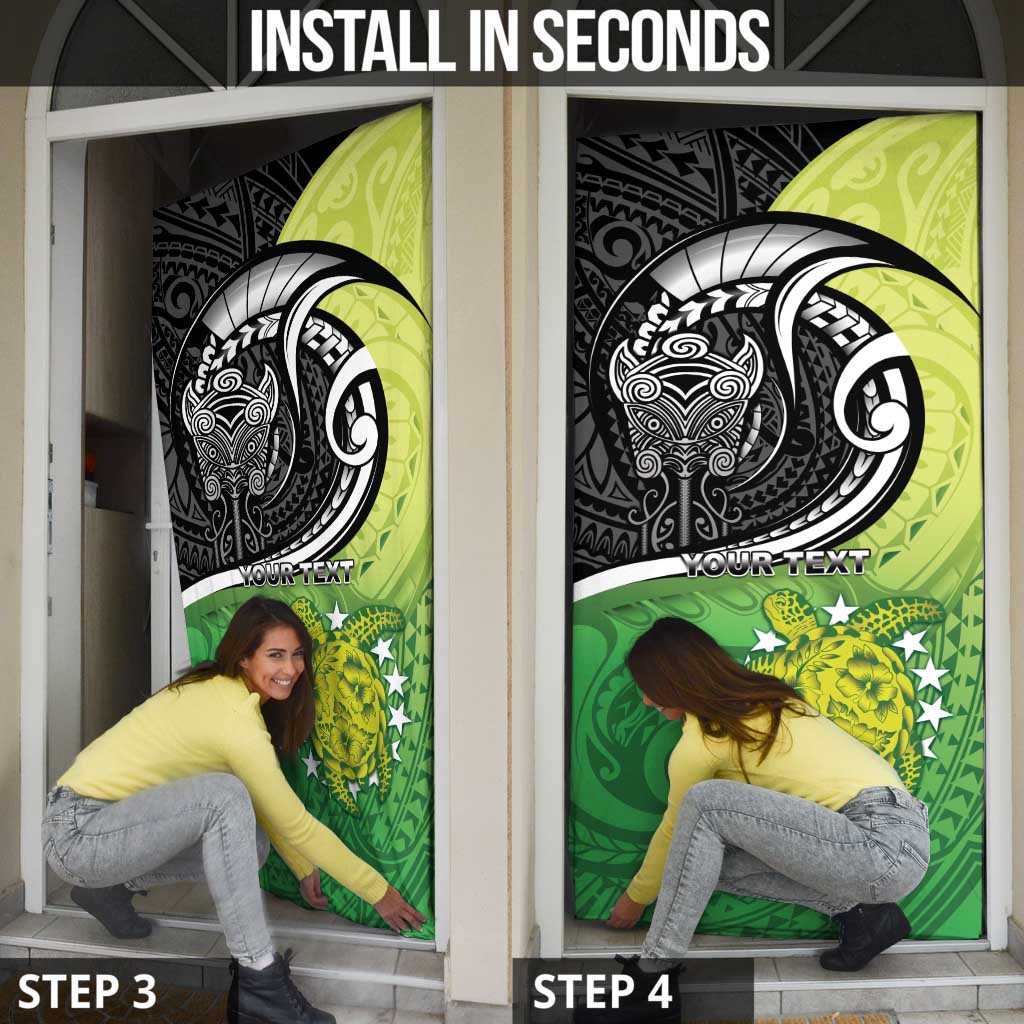 Custom New Zealand Cook Islands Door Cover Maori Tiki With Circle Stars Turtle - Polynesian Pride