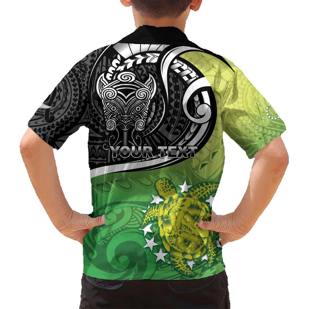 Custom New Zealand Cook Islands Family Matching Long Sleeve Bodycon Dress and Hawaiian Shirt Maori Tiki With Circle Stars Turtle - Polynesian Pride