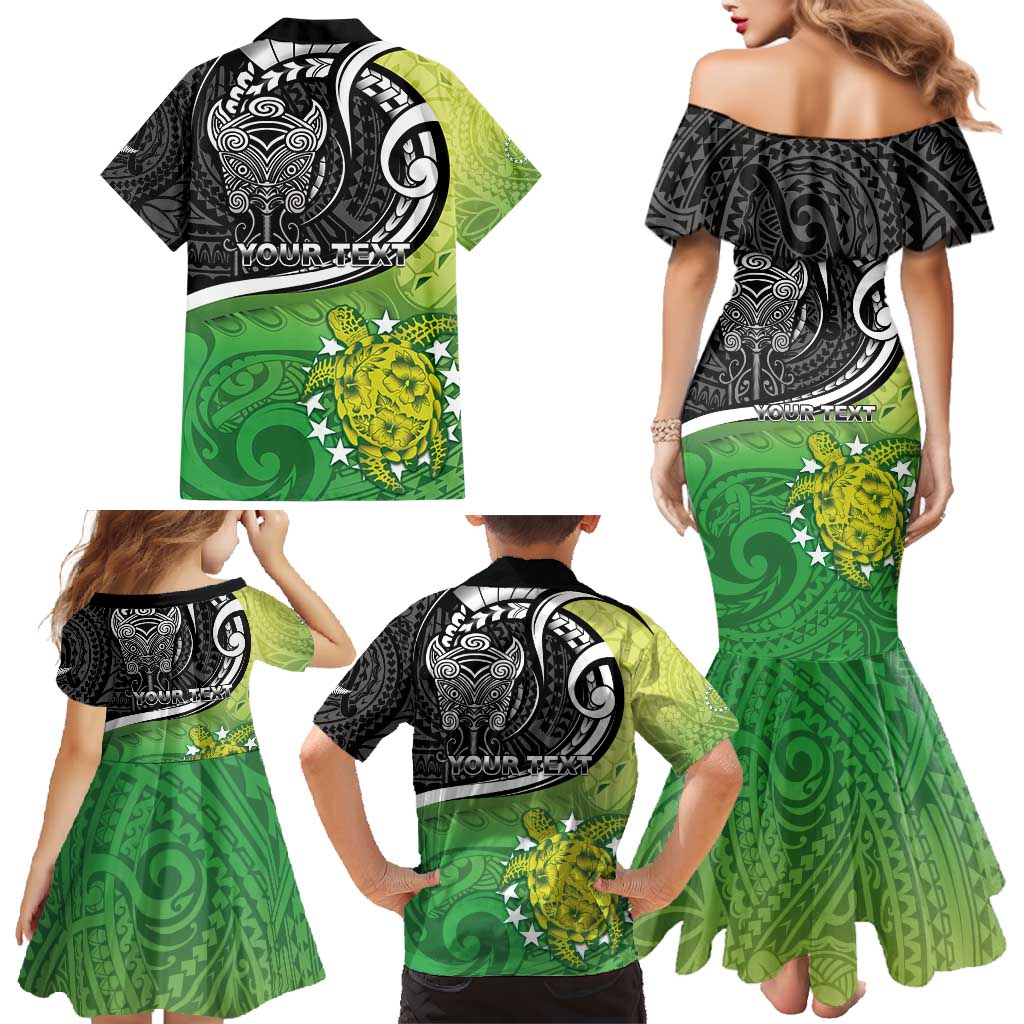 Custom New Zealand Cook Islands Family Matching Mermaid Dress and Hawaiian Shirt Maori Tiki With Circle Stars Turtle - Polynesian Pride