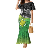 Custom New Zealand Cook Islands Family Matching Mermaid Dress and Hawaiian Shirt Maori Tiki With Circle Stars Turtle - Polynesian Pride