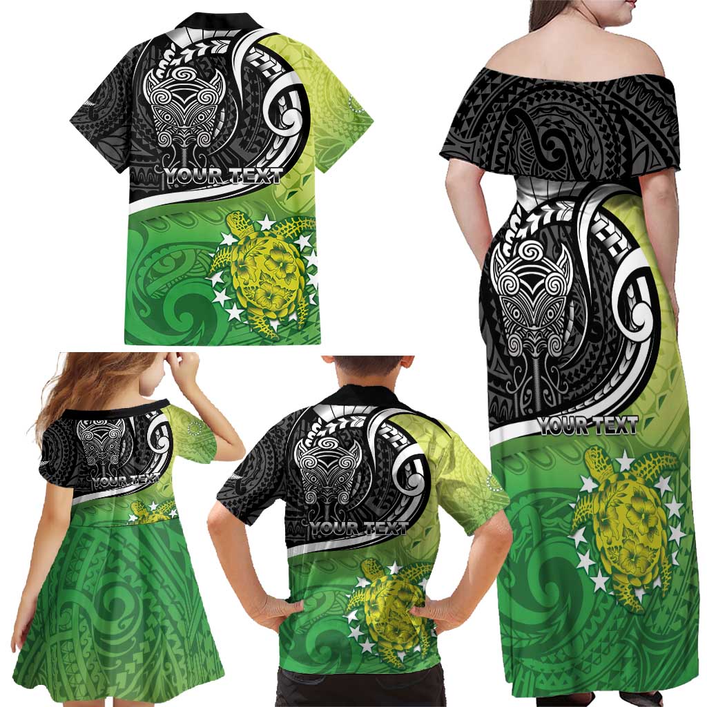 Custom New Zealand Cook Islands Family Matching Off Shoulder Maxi Dress and Hawaiian Shirt Maori Tiki With Circle Stars Turtle - Polynesian Pride