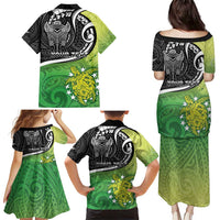 Custom New Zealand Cook Islands Family Matching Puletasi and Hawaiian Shirt Maori Tiki With Circle Stars Turtle - Polynesian Pride