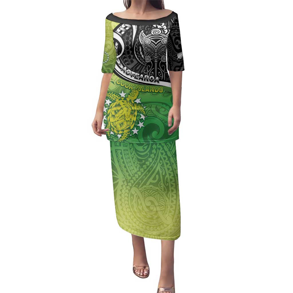 Custom New Zealand Cook Islands Family Matching Puletasi and Hawaiian Shirt Maori Tiki With Circle Stars Turtle - Polynesian Pride