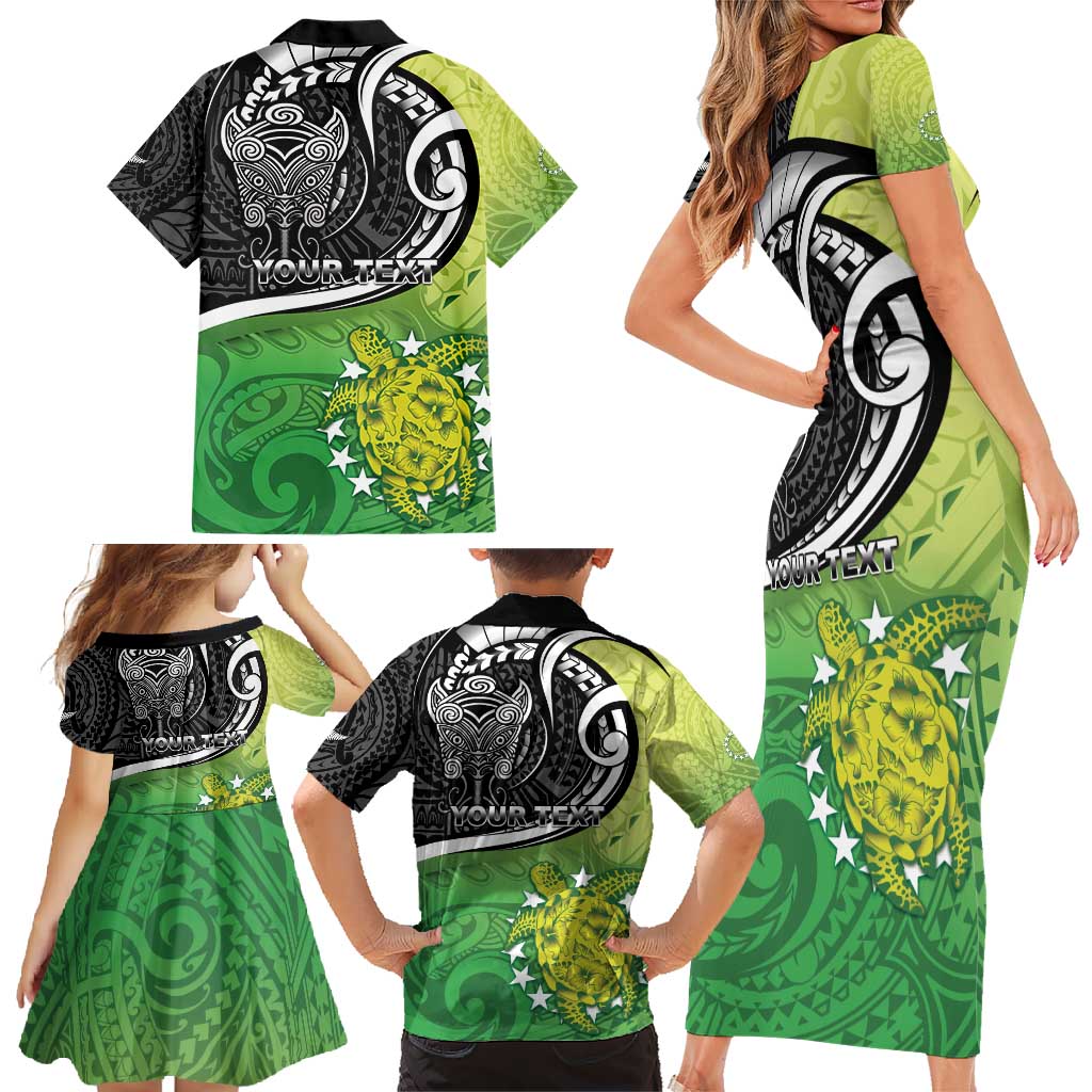 Custom New Zealand Cook Islands Family Matching Short Sleeve Bodycon Dress and Hawaiian Shirt Maori Tiki With Circle Stars Turtle - Polynesian Pride
