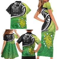 Custom New Zealand Cook Islands Family Matching Short Sleeve Bodycon Dress and Hawaiian Shirt Maori Tiki With Circle Stars Turtle - Polynesian Pride