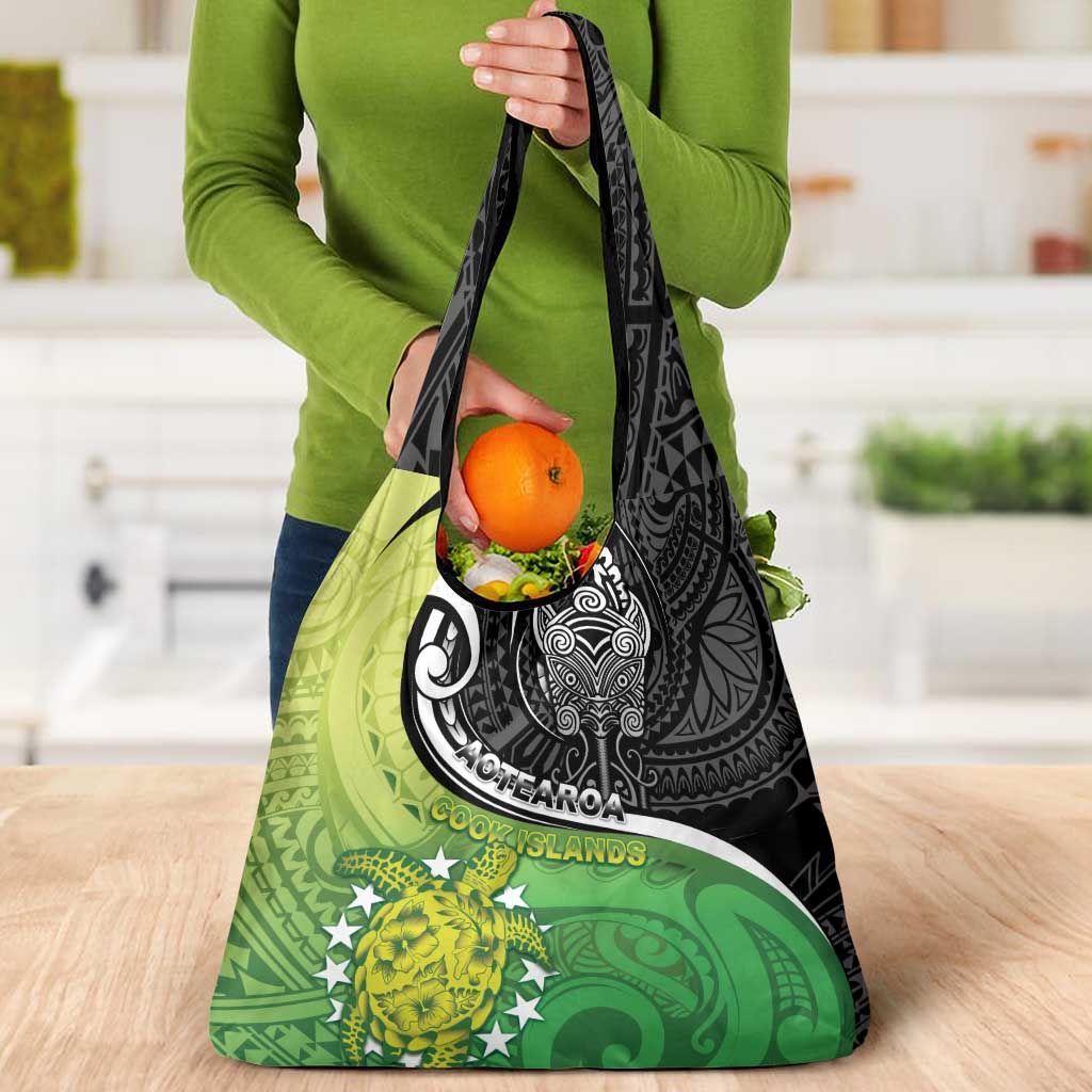 New Zealand Cook Islands Grocery Bag Maori Tiki With Circle Stars Turtle - Polynesian Pride