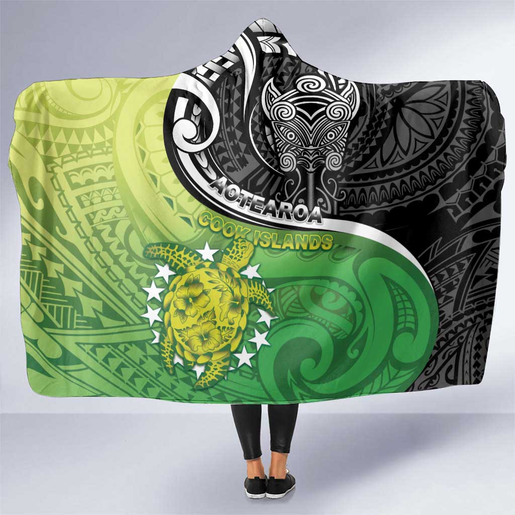 New Zealand Cook Islands Hooded Blanket Maori Tiki With Circle Stars Turtle - Polynesian Pride