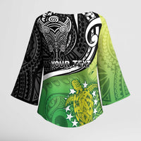 Custom New Zealand Cook Islands Kimono Sleeve Blouse Maori Tiki With Circle Stars Turtle - Polynesian Pride