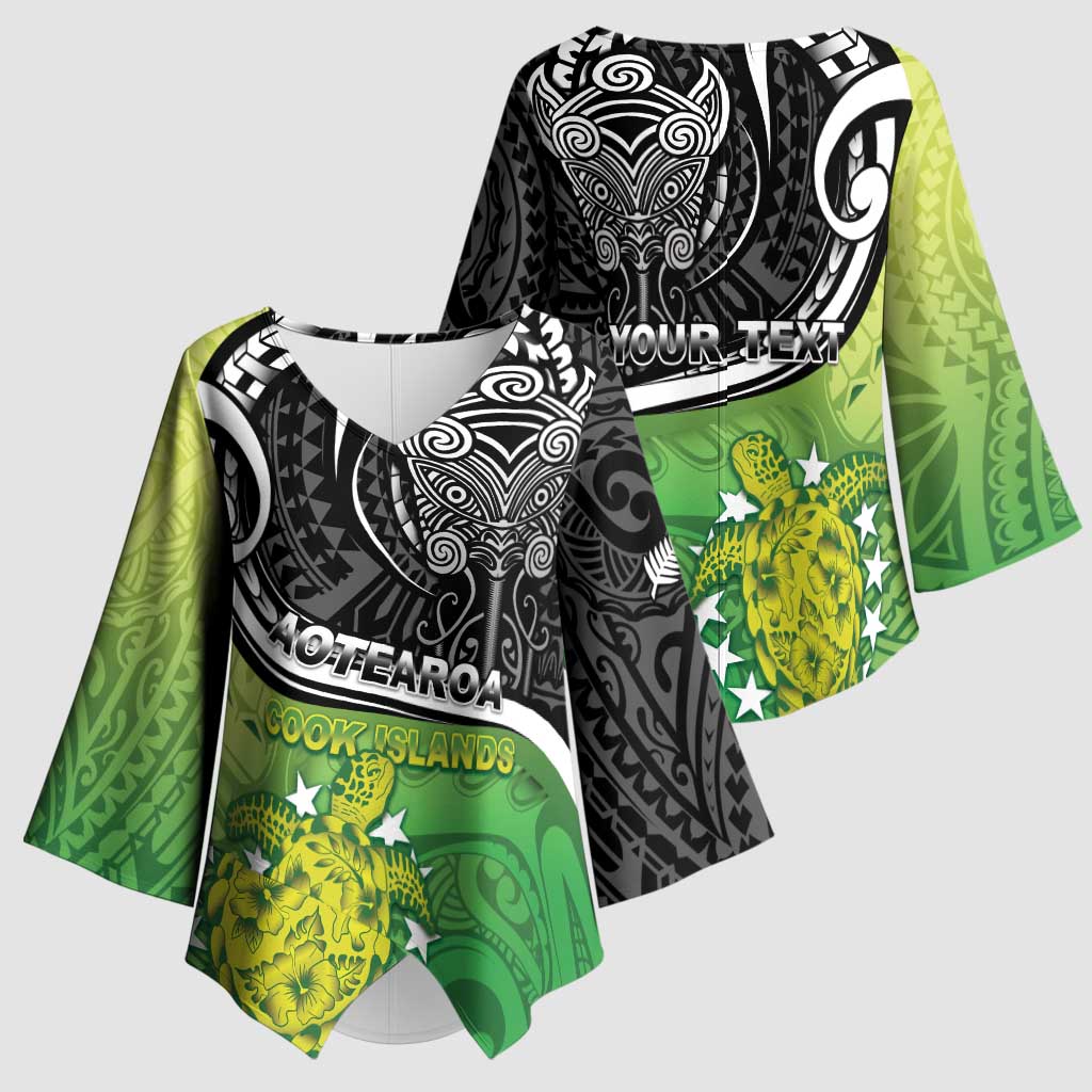Custom New Zealand Cook Islands Kimono Sleeve Blouse Maori Tiki With Circle Stars Turtle - Polynesian Pride