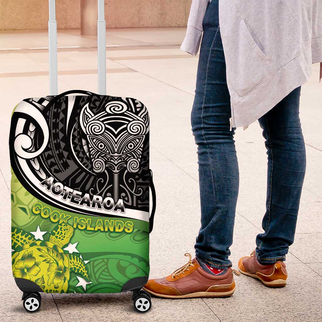 New Zealand Cook Islands Luggage Cover Maori Tiki With Circle Stars Turtle - Polynesian Pride