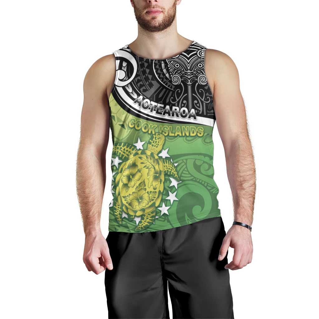 Custom New Zealand Cook Islands Men Tank Top Maori Tiki With Circle Stars Turtle - Polynesian Pride