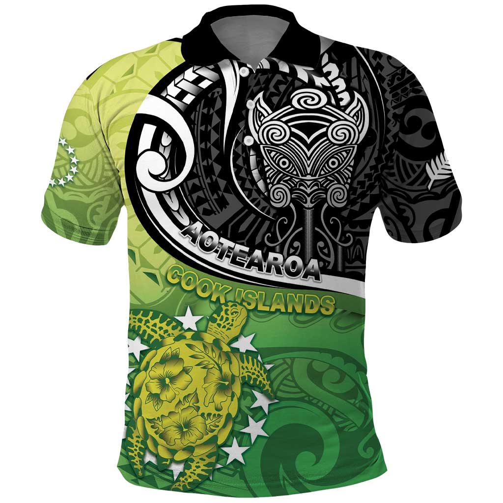Custom New Zealand Cook Islands Polo Shirt Maori Tiki With Circle Stars Turtle - Polynesian Pride