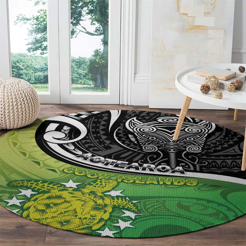 New Zealand Cook Islands Round Carpet Maori Tiki With Circle Stars Turtle - Polynesian Pride