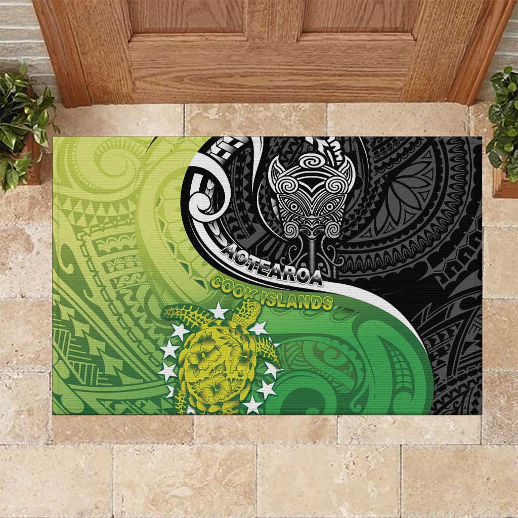 New Zealand Cook Islands Rubber Doormat Maori Tiki With Circle Stars Turtle - Polynesian Pride