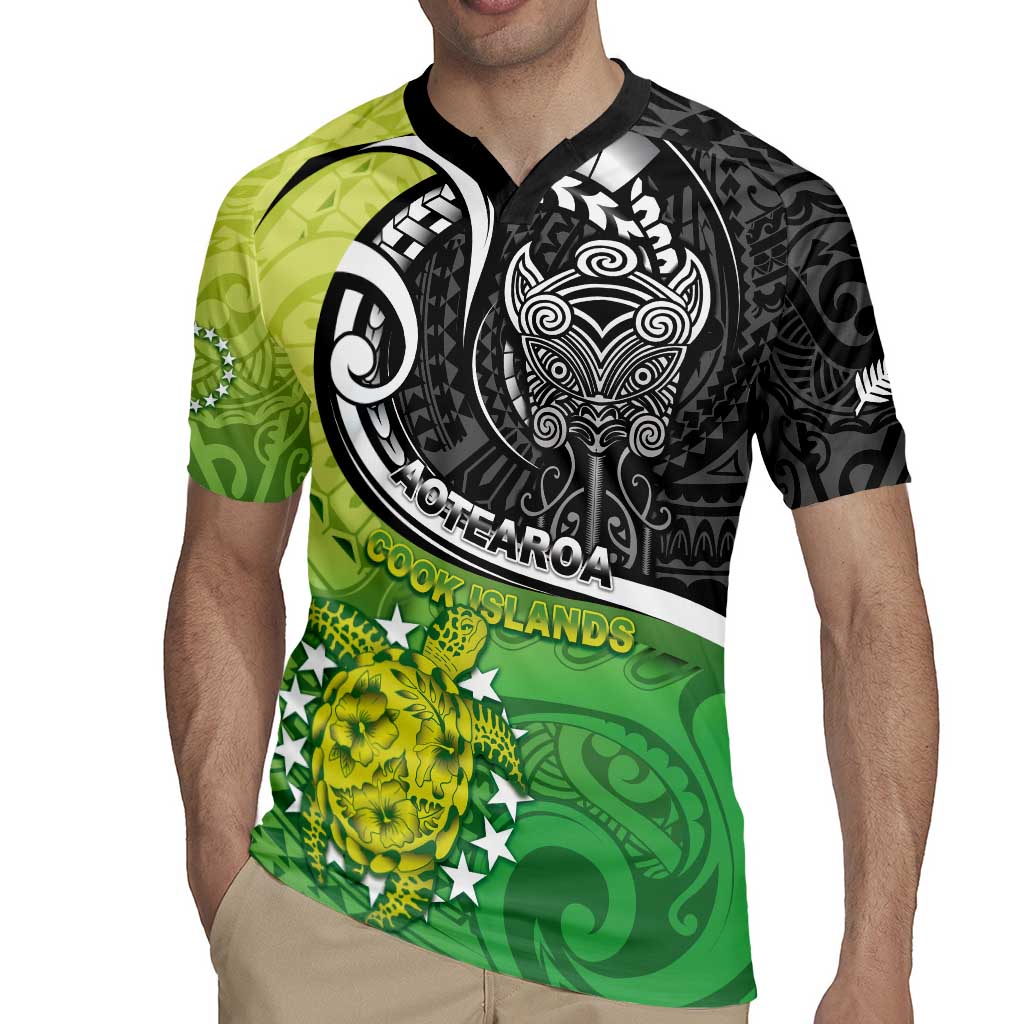 Custom New Zealand Cook Islands Rugby Jersey Maori Tiki With Circle Stars Turtle - Polynesian Pride