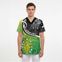 Custom New Zealand Cook Islands Scrub Top Maori Tiki With Circle Stars Turtle - Polynesian Pride